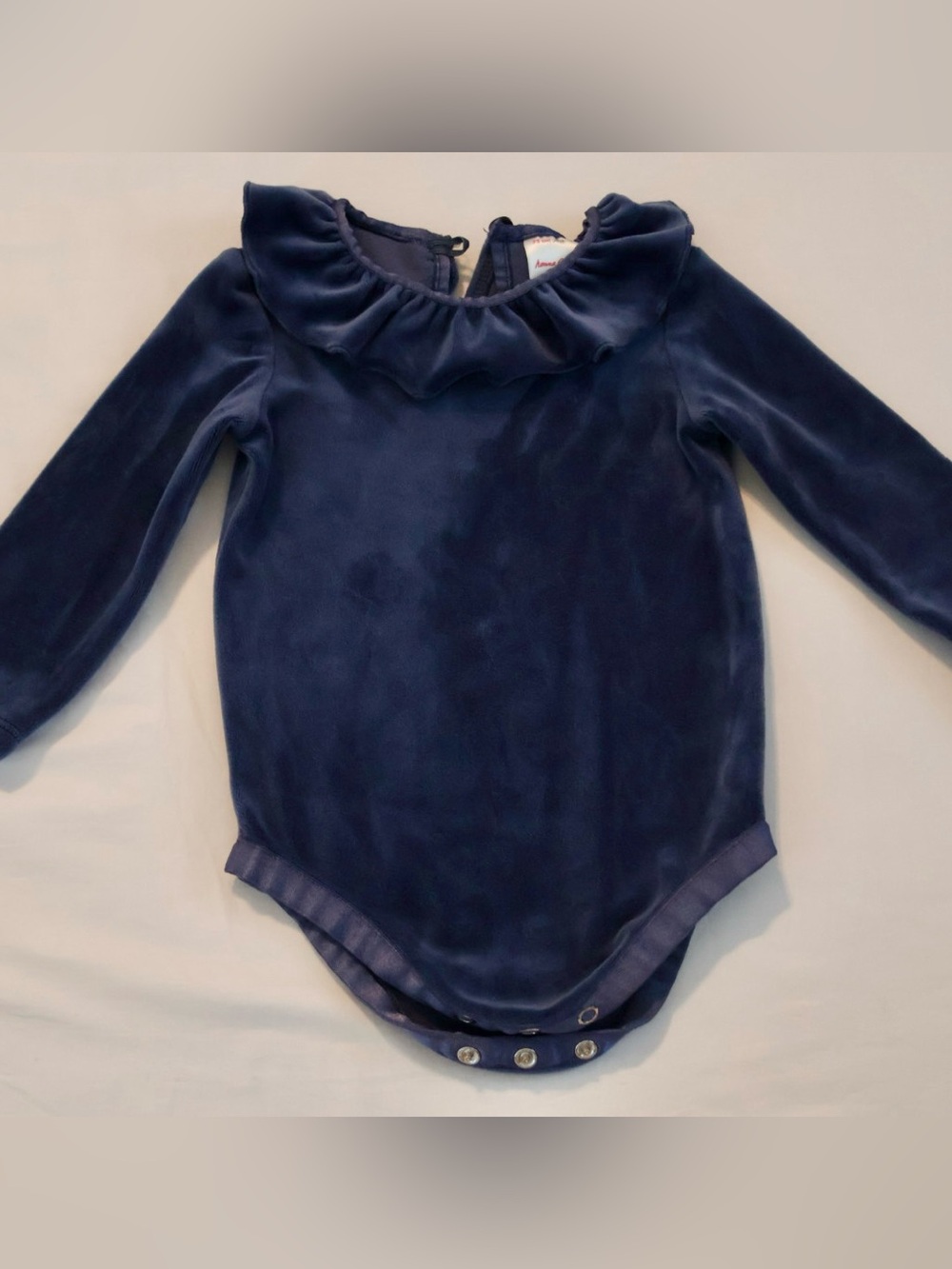 Hanna Andersson Velvet Navy Ruffle Collar One-Piece Bodysuit - Kids